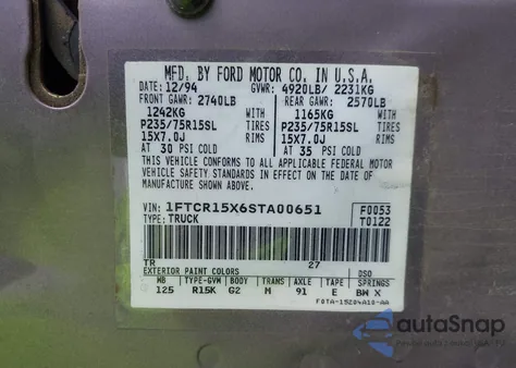 1995 Ford Ranger Super Cab z USA, uszkodzony, nr VIN 1FTCR15X6STA00651